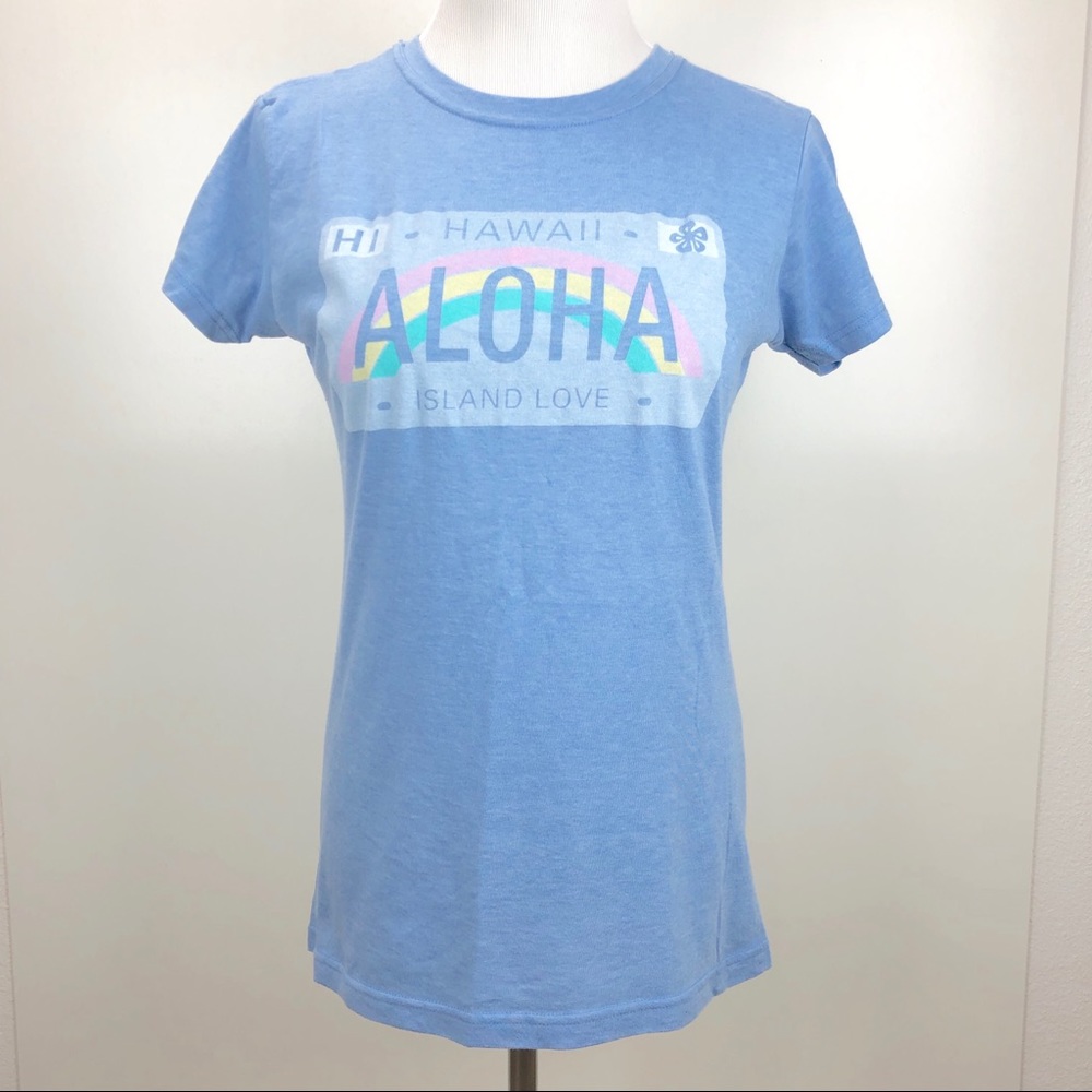 Aloha Hawaii Island Girl Blue License Plate Short Sleeve Tee